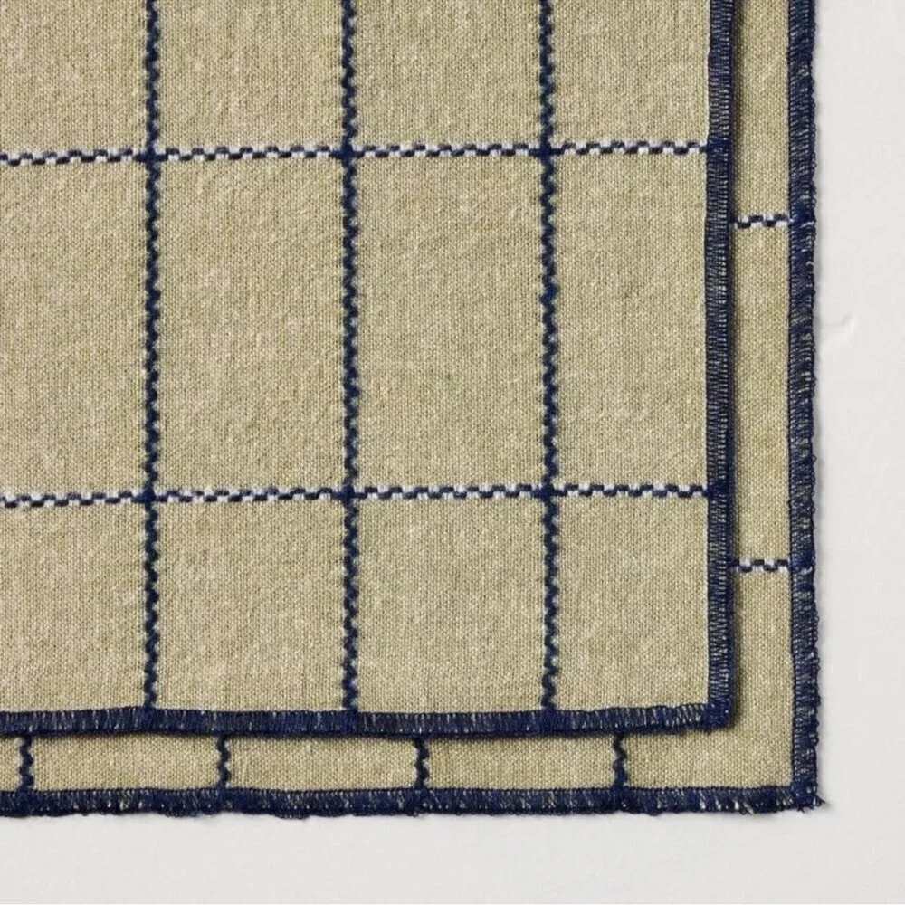 Stitched Grid Reusable Cloth Towels Green/Navy Hearth & Hand with Magnolia NEW